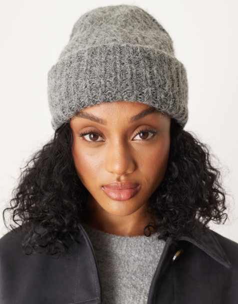 ASOS DESIGN chunky wool mix knit beanie in gray - view 1