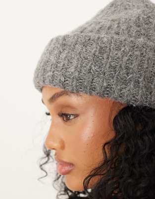 Asos Design Chunky Wool Mix Knit Beanie In Gray