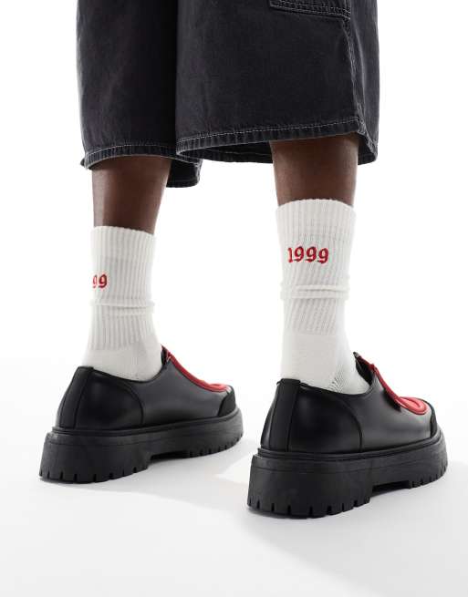 ASOS DESIGN chunky zip up shoes in black with red detail, 4 of 4