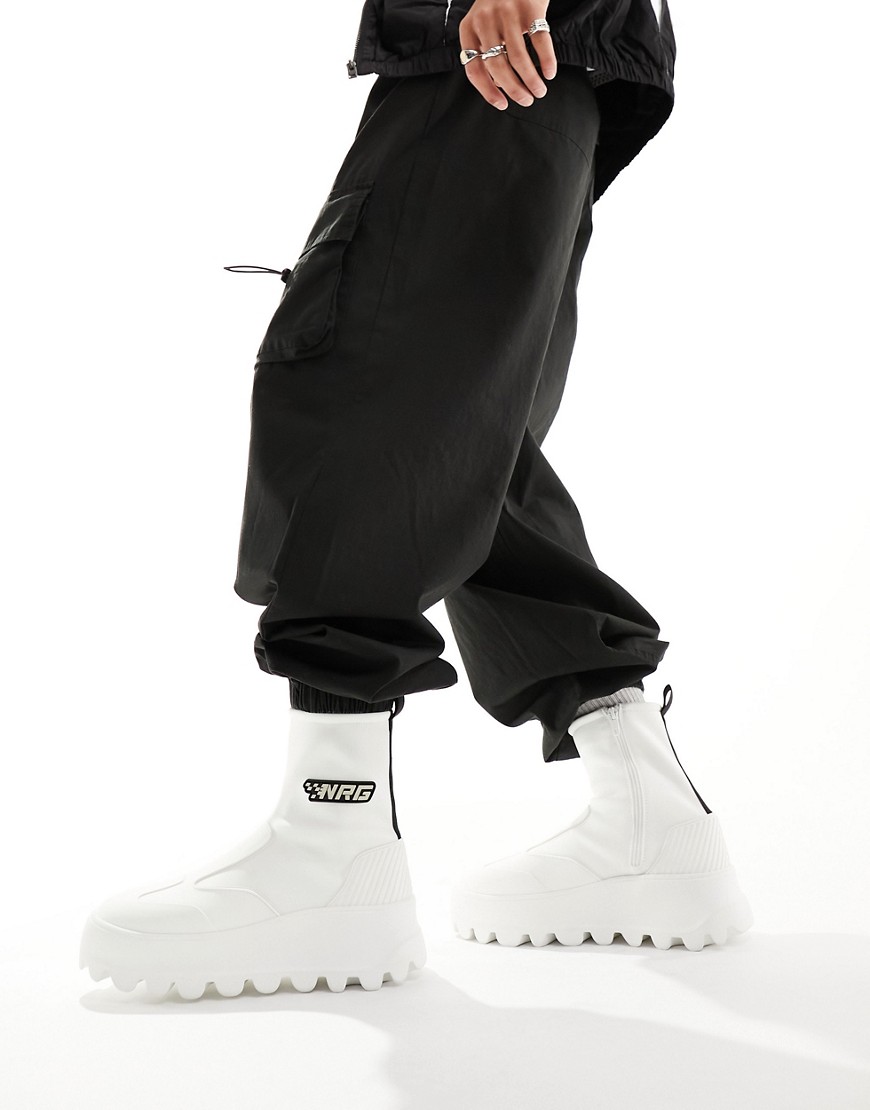 Asos Design Chunky Zip Up Sock Boots In White With Motocross Detailing-multi
