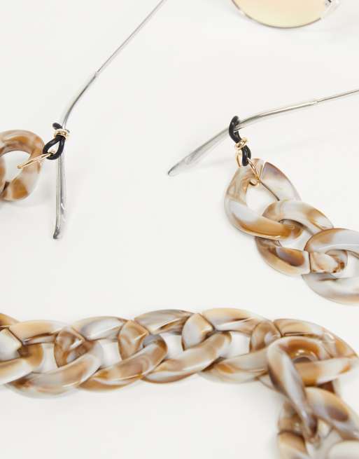 ASOS DESIGN - Chunky zonnebrilketting van kunststof in melkachtig tortoise