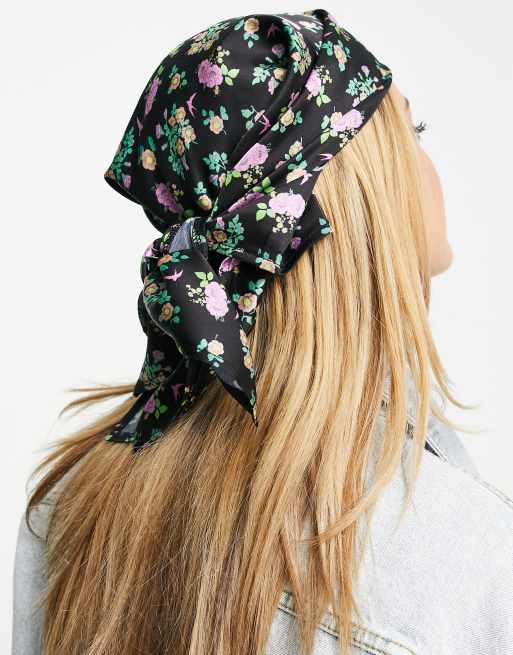 ASOS DESIGN – Chusta na głowę z polisatyny w ciemny kwiatowy wzór, 4 z 4