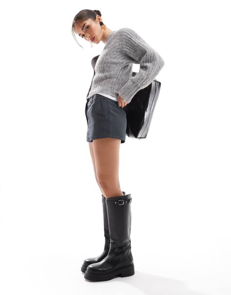 ASOS DESIGN Ciao premium leather chunky riding knee boots in black - view 1