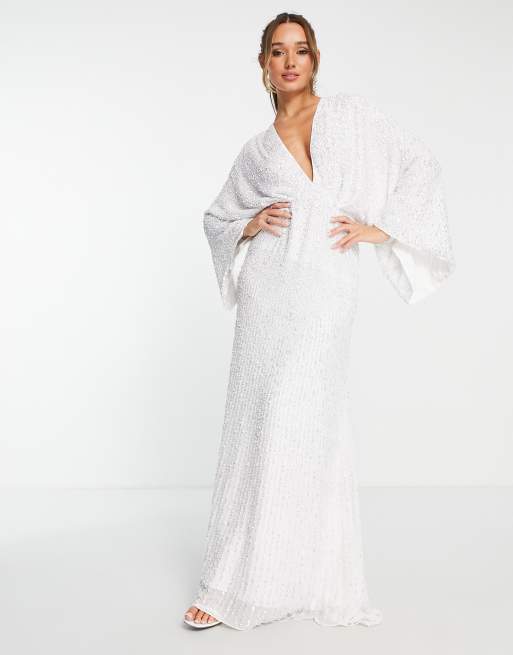 ASOS DESIGN Ciara sequin kimono sleeve wedding dress in ivory