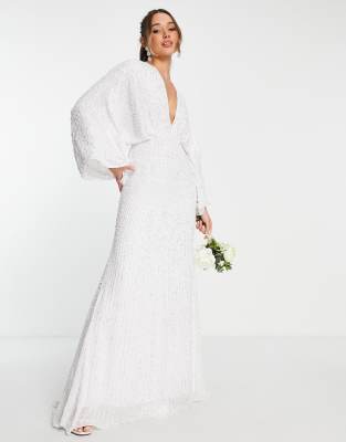 ASOS DESIGN ASOS DESIGN Ciara sequin kimono sleeve wedding dress in-White