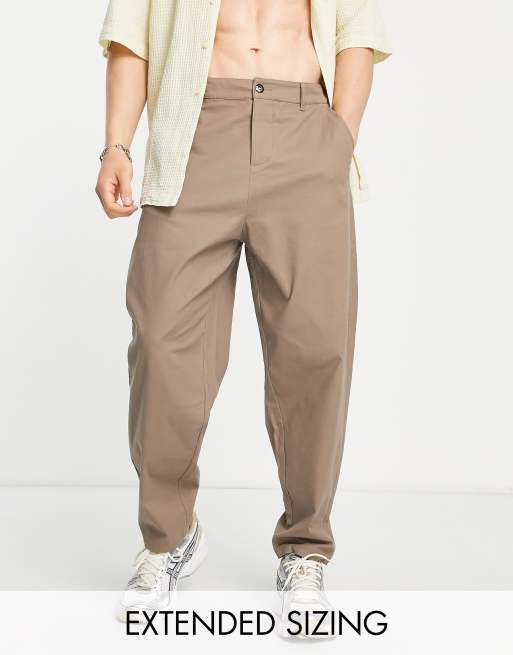 ASOS DESIGN – Ciemnobeżowe chinosy oversize ze zwężanymi nogawkami
