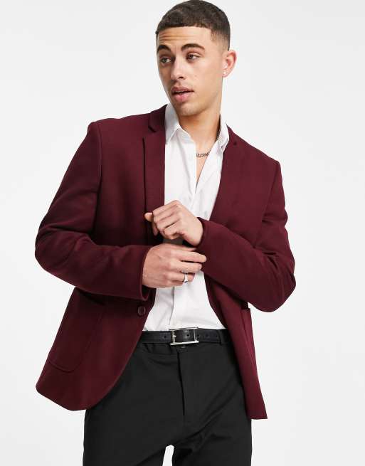 ASOS DESIGN – Ciemnobordowa marynarka z dżerseju o bardzo obcisłym kroju