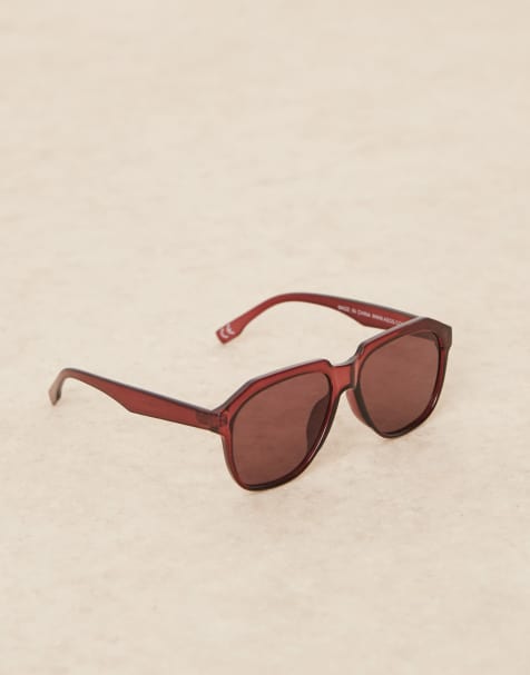 ASOS DESIGN – Ciemnobordowe okrągłe okulary przeciwsłoneczne z bordowymi soczewkami - view 1