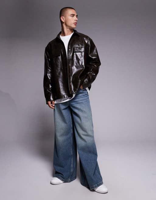 ASOS DESIGN – Ciemnobrązowa koszula wierzchnia z imitacji skóry, 3 z 5