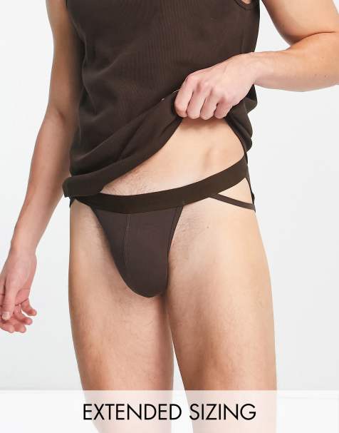 ASOS DESIGN – Ciemnobrązowe dżersejowe slipy z paskami - view 1