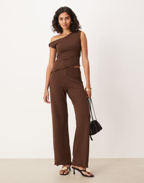 ASOS DESIGN – Ciemnobrązowe dzianinowe spodnie z prostymi nogawkami, część zestawu - view 1