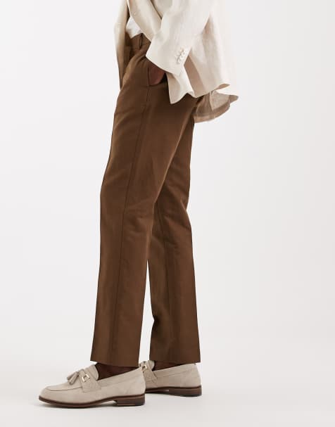 ASOS DESIGN – Ciemnobrązowe eleganckie spodnie o dopasowanym kroju z dużą zawartością lnu - view 1