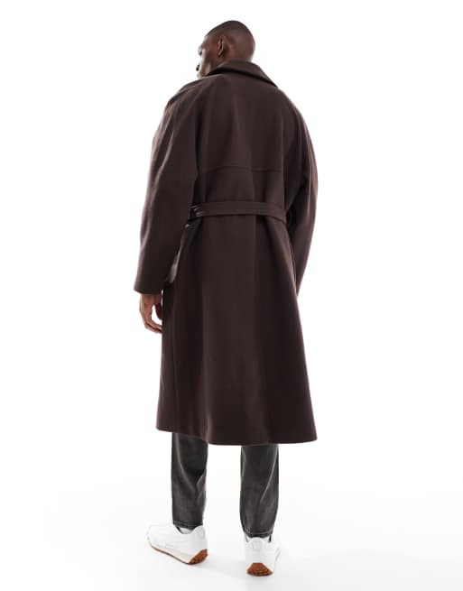 ASOS DESIGN – Ciemnobrązowe okrycie wierzchnie oversize z imitacji wełny, 3 z 5