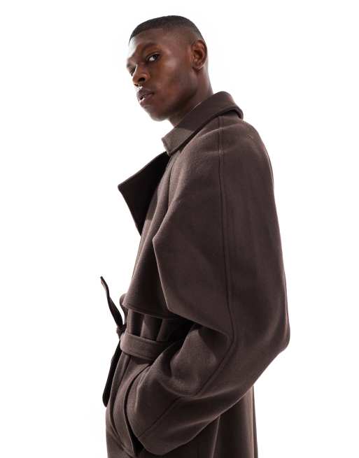 ASOS DESIGN – Ciemnobrązowe okrycie wierzchnie oversize z imitacji wełny, 4 z 5
