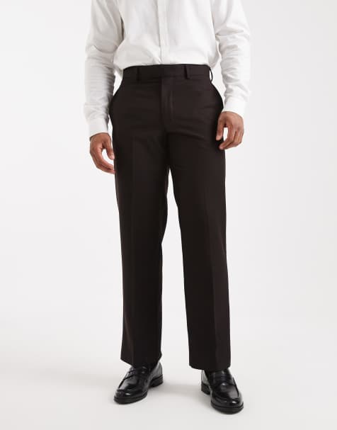 ASOS DESIGN straight leg suit trousers in dark brown pinstripe