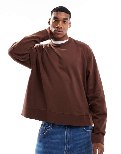 ASOS DESIGN – Ciemnobrązowy T-shirt z długimi rękawami raglanowymi, o pudełkowym kroju oversize - view 1