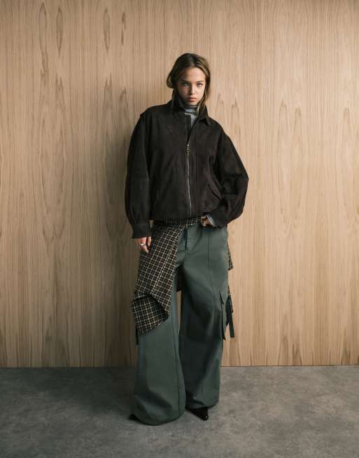ASOS DESIGN – Ciemnoczekoladowa kurtka bomberka harrington z naturalnego zamszu, 3 z 4