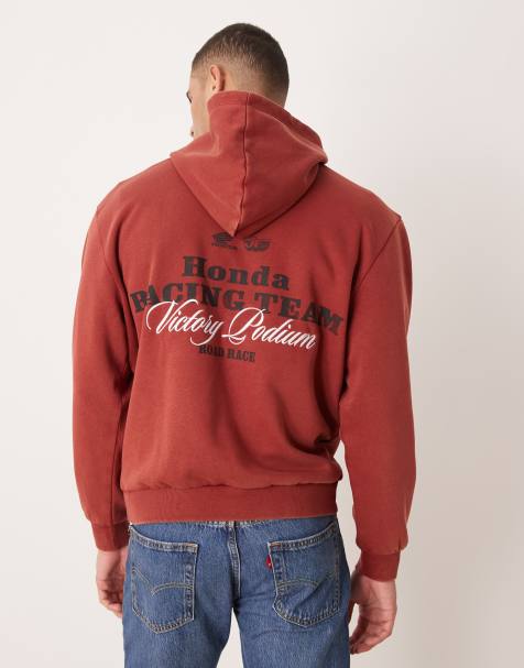 ASOS DESIGN – Ciemnoczerwona luźna bluza z kapturem i nadrukiem „Honda Racing” - view 1