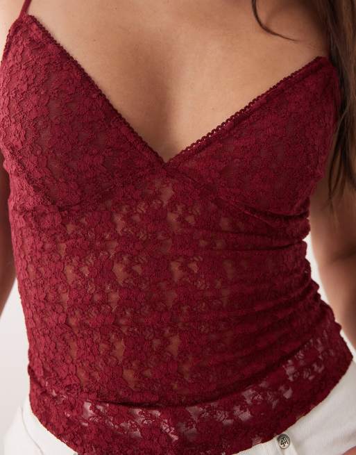 ASOS DESIGN – Ciemnoczerwony koronkowy top na ramiączkach, 4 z 4