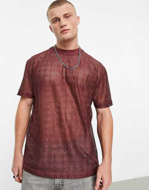 ASOS DESIGN – Ciemnoczerwony luźny T-shirt z dzianiny z fakturą - view 1