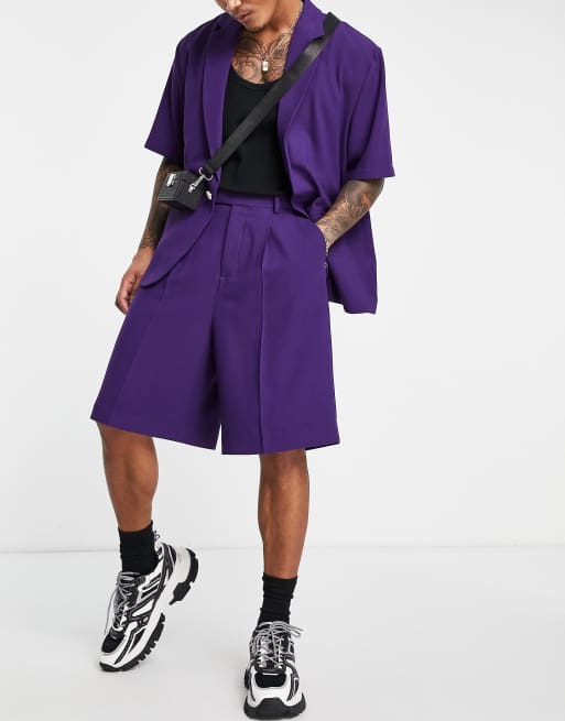 ASOS DESIGN – Ciemnofioletowe eleganckie bermudy z miękkiej krepy z szerokimi nogawkami i zaszewkami 