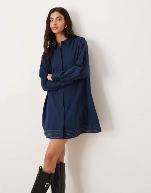 ASOS DESIGN – Ciemnogranatowa luźna sukienka koszulowa mini z ozdobnym szwem przy brzegu
