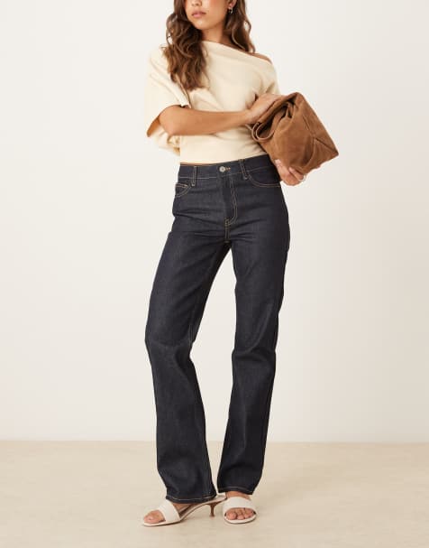 ASOS DESIGN low waisted slim straight jeans in inky wash 