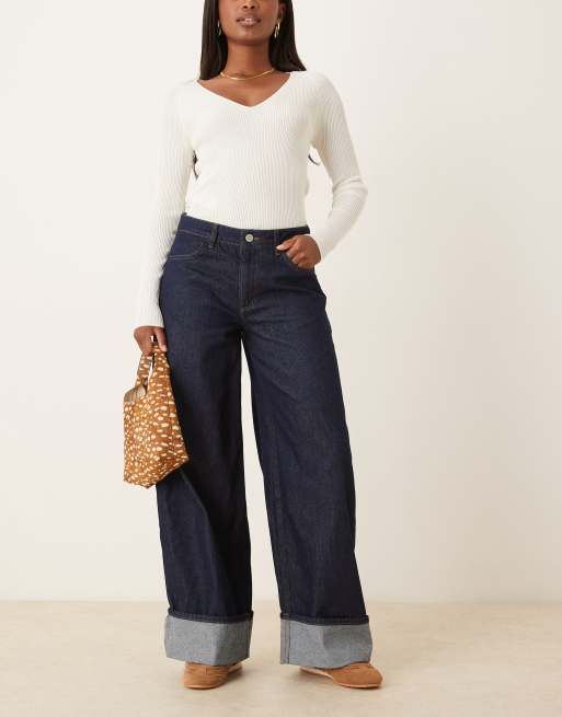 ASOS DESIGN – Ciemnogranatowe jeansy baggy o fasonie boyfriend oversize z podwijanymi nogawkami