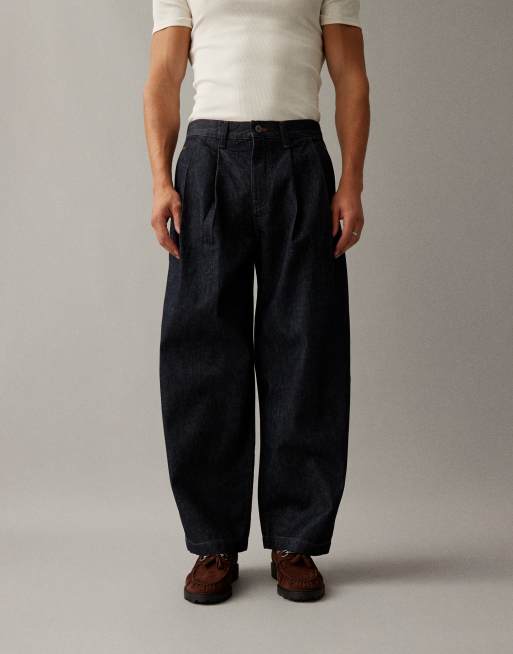 ASOS DESIGN – Ciemnogranatowe jeansy z baryłkowymi nogawkami i zakładkami, 3 z 7