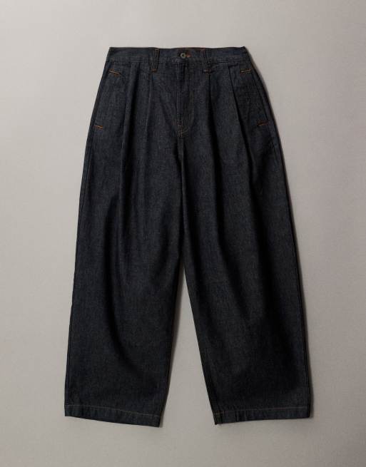 ASOS DESIGN – Ciemnogranatowe jeansy z baryłkowymi nogawkami i zakładkami, 5 z 7