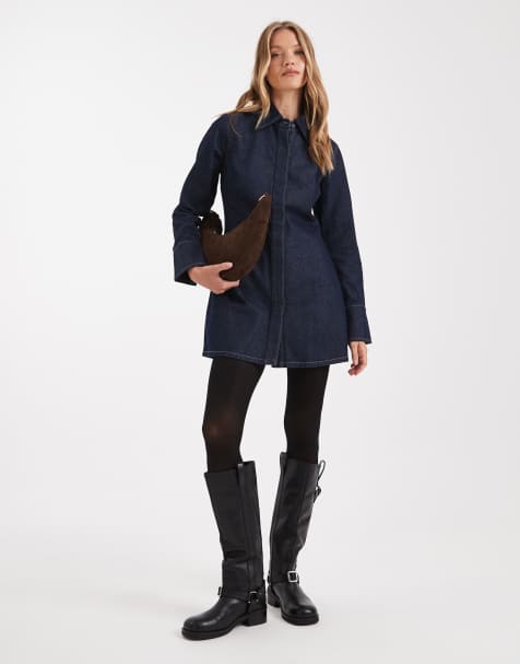 ASOS DESIGN – Ciemnoniebieska jeansowa sukienka koszulowa ze zwężanym tyłem - view 1