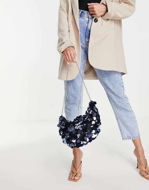 ASOS DESIGN – Ciemnoniebieska torba na ramię zdobiona dużymi cekinami