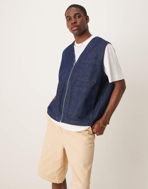 ASOS DESIGN – Ciemnoniebieski jeansowy bezrękawnik z naszytymi kieszeniami - view 1