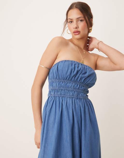 ASOS DESIGN – Ciemnoniebieski kombinezon bez ramiączek z marszczoną górą, 2 z 4