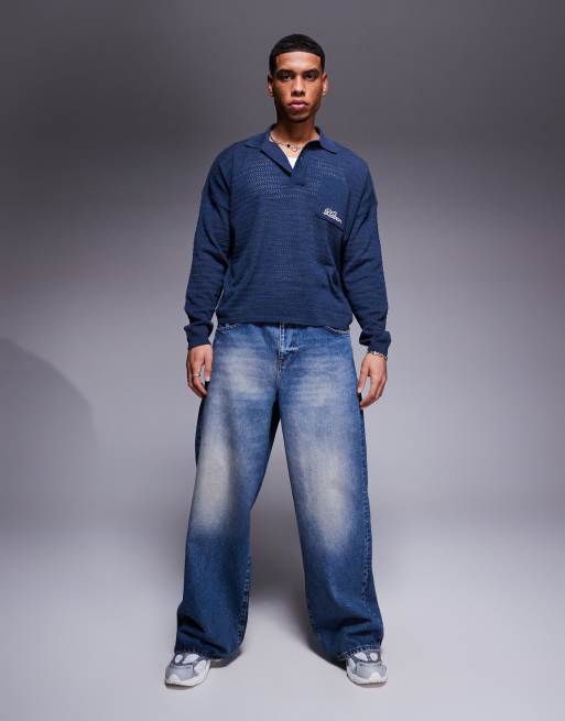 ASOS DESIGN – Ciemnoniebieskie jeansy o bardzo obszernym kroju