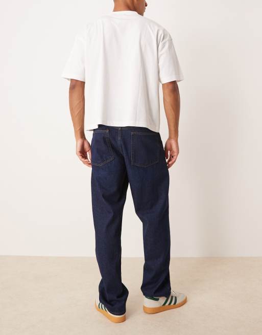 ASOS DESIGN – Ciemnoniebieskie jeansy o workowatym kroju z efektem sprania, 2 z 5