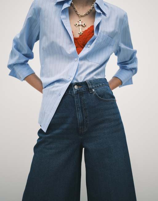 ASOS DESIGN – Ciemnoniebieskie jeansy palazzo z szerokimi nogawkami, 3 z 5