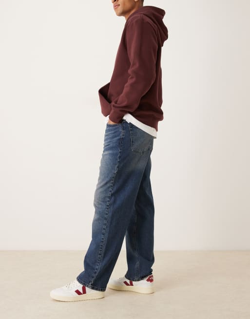 ASOS DESIGN – Ciemnoniebieskie jeansy typu baggy z przetarciami, 2 z 5