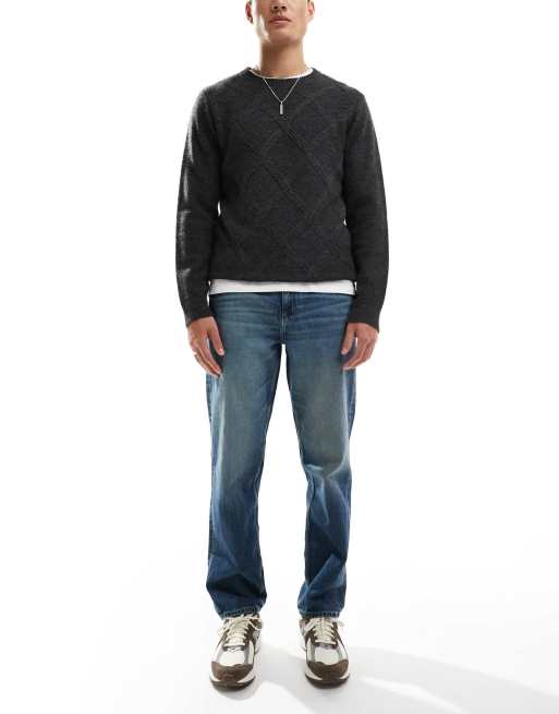 ASOS DESIGN – Ciemnoniebieskie jeansy z prostymi nogawkami z efektem zabarwienia 