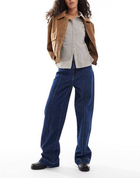 ASOS DESIGN – Ciemnoniebieskie jeansy z szerokimi nogawkami ze szwami z przodu - view 1