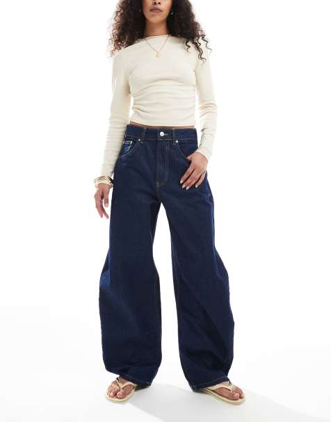 ASOS DESIGN – Ciemnoniebieskie jeansy z wysokim stanem i baryłkowymi nogawkami - view 1