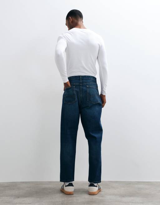 ASOS DESIGN – Ciemnoniebieskie luźne jeansy ze zwężanymi nogawkami, 3 z 5