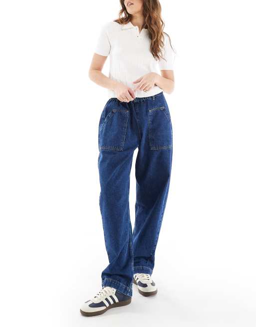 ASOS DESIGN – Ciemnoniebieskie wciągane jeansy z baryłkowatymi nogawkami