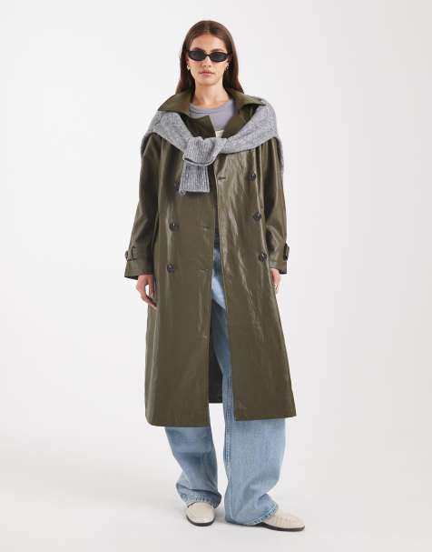 ASOS DESIGN – Ciemnooliwkowy prochowiec z imitacji skóry - view 1