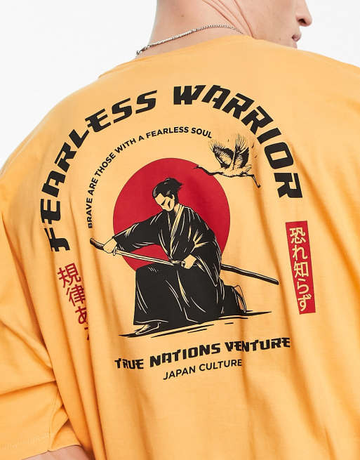 ASOS DESIGN – Ciemnopomarańczowy T-shirt oversize z nadrukiem na plecach