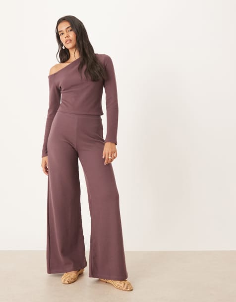 ASOS DESIGN – Ciemnośliwkowe bardzo miękkie spodnie z szerokimi nogawkami, część zestawu - view 1