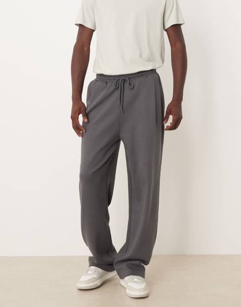 ASOS DESIGN wide leg jogger with pleats in dark grey
