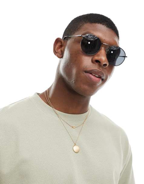 ASOS DESIGN – Ciemnoszare okrągłe okulary przeciwsłoneczne z przyciemnianymi szkłami i metalowymi oprawkami w stylu lat 90. - view 1