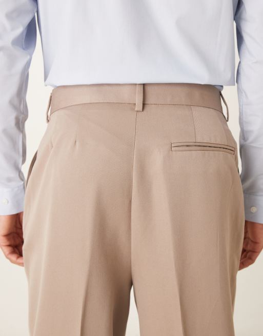 ASOS DESIGN – Ciemnoszarobeżowe eleganckie luźne spodnie ze zwężanymi nogawkami i zakładkami z przodu, 5 z 5