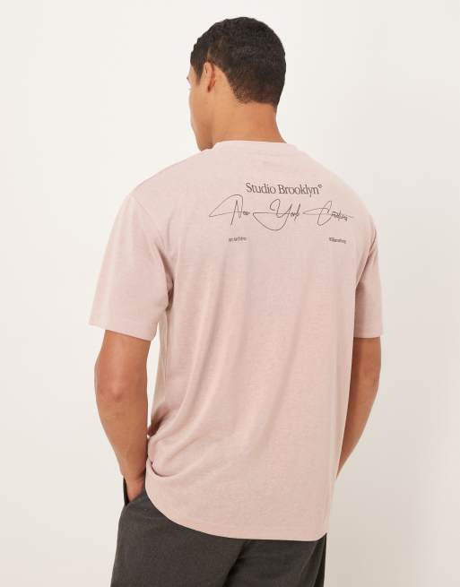 ASOS DESIGN – Ciemnoszary T-shirt o luźnym kroju z grafiką z napisem z imitacji lnu